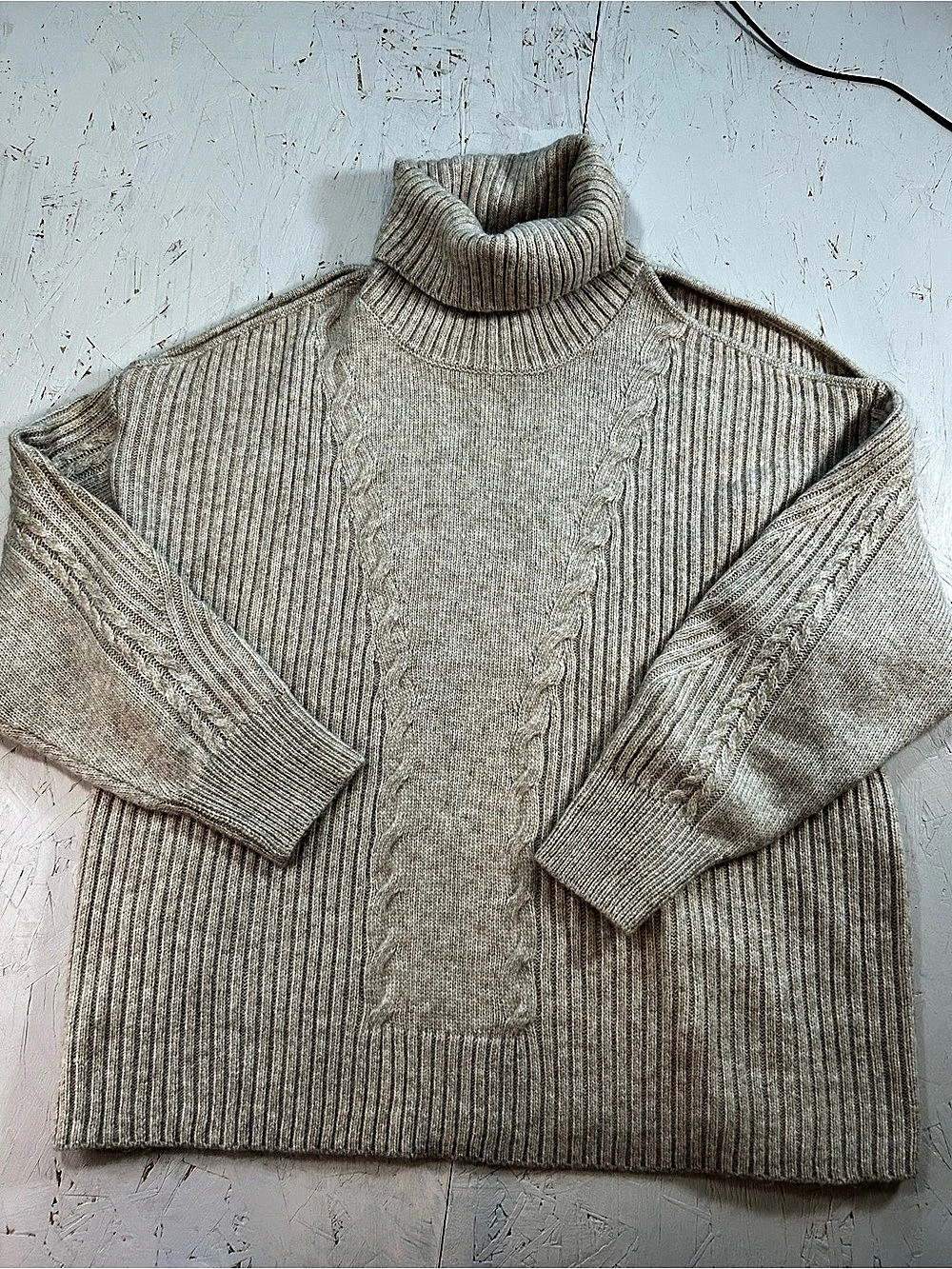 Design History Ribbed Turtleneck Sweater Cream Size 1X